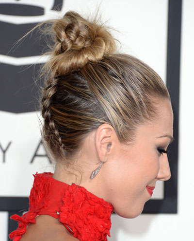 Colbie Caillat’s Intricate Braided High Bun Hairstyle at the 2014 Grammy Awards