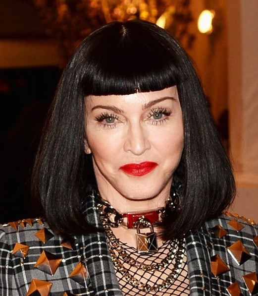 Madonna's Black Bob With Microbangs Hairstyle