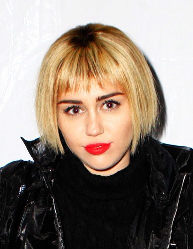 Miley Cyrus’ Edgy Blunt Bob with Choppy Bangs Hairstyle