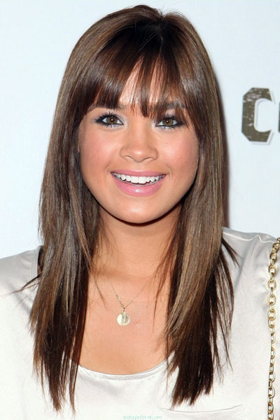 Nicole Anderson’s Simple Long Layered Hairstyle with Blunt Bangs