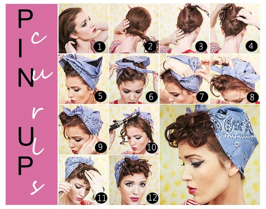 Pin Up Curls With Bandana Vintage Hairstyle Casual Uk 4319