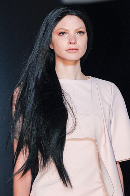 Long Sleek Black Hairstyle at Sally LaPointe Spring 2014 New York Fashion Week