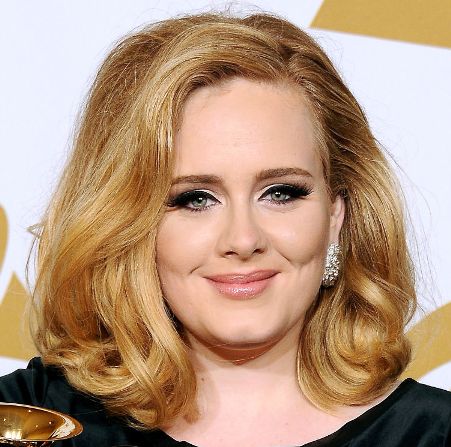 Adele's Blonde Medium-Length Glamorous Curly Formal Hairstyle