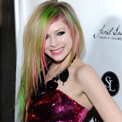 Avril Lavigne Long Blonde Straight Hair With Edgy Multicolor Highlights