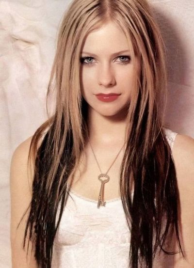 Avril Lavigne's Long Straight Blonde Hair With Black Ombre Effect