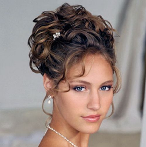 Brown Curly Hair In Classic Prom Formal Updo Hairdo
