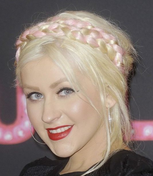 Christina Aguilera's Blonde Hair In Updo With Braided Hairband