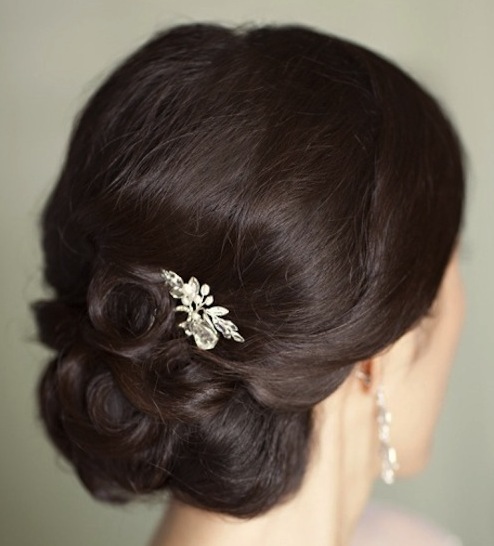 Dark Brown Hair In Curly Chignon Updo Hairdo For Weddings