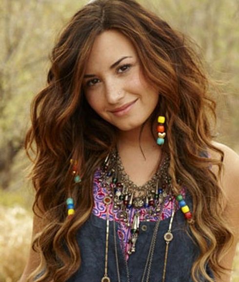 Demi Lovato's Long Brown Wavy Hair With Beaded Braids