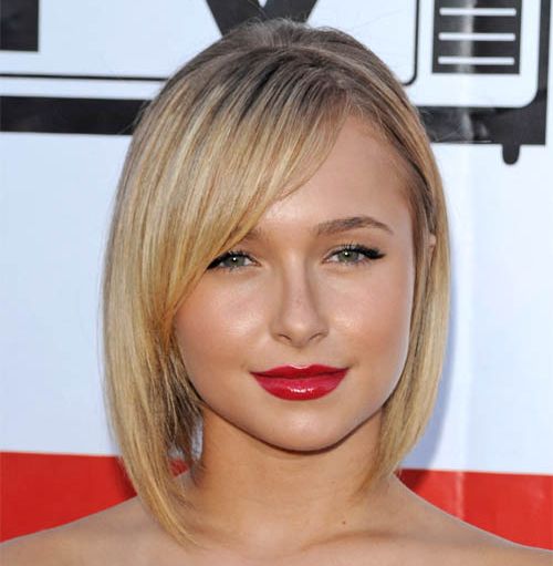 Hayden Panettiere's Straight Blonde Hair In Angled bob Hairstyle