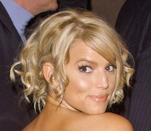 Jessica Simpson's Long Blonde Hair In Loose Curly Formal Updo