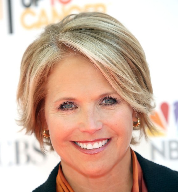 Katie Couric Short Blonde Straight Hair In Mature Cropped Hairstyle