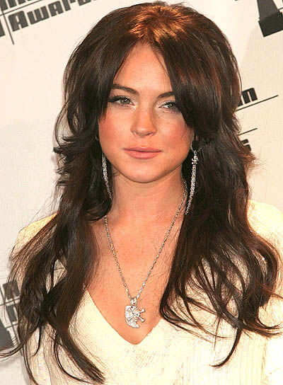 Lindsay Lohan's Long Brown Hair In Layered Shag Hairstyle