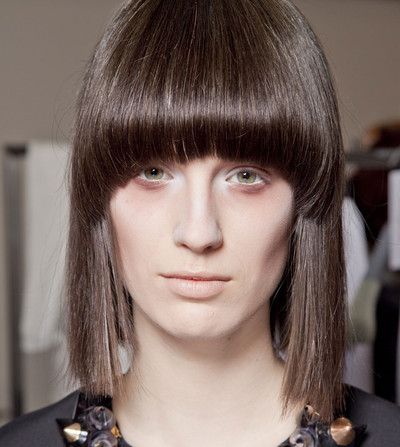 Straight Dark Brown Hair With Full Bangs For Fall