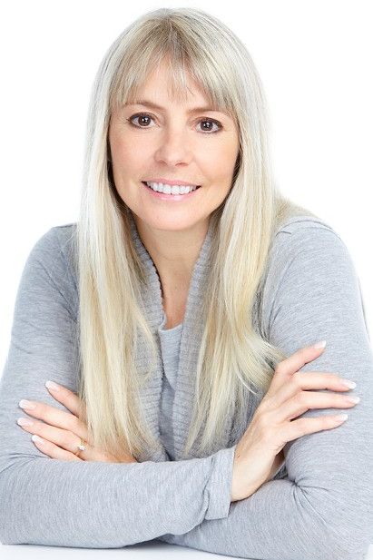 Straight Platinum Blonde Hair In Long Mature Hairstyle With Bangs