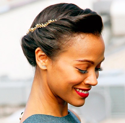 Zoe Saldana's Hair Is Twisted Up In A Formal Updo