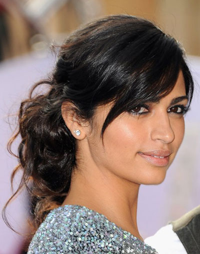Camila Alves' Disheveled Curly Bun With Low Side Bangs - Prom, Wedding,  Party, Formal, Awards - Careforhair.Co.Uk